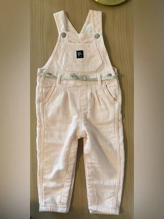 OshKosh B'gosh Pale Pink Striped Girls' Overalls with Metallic Belt