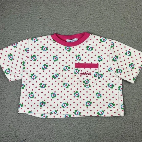 Vintage 90s Oshkosh Bgosh Floral Polka Dot Shirt Pink White USA Made Girls 4T