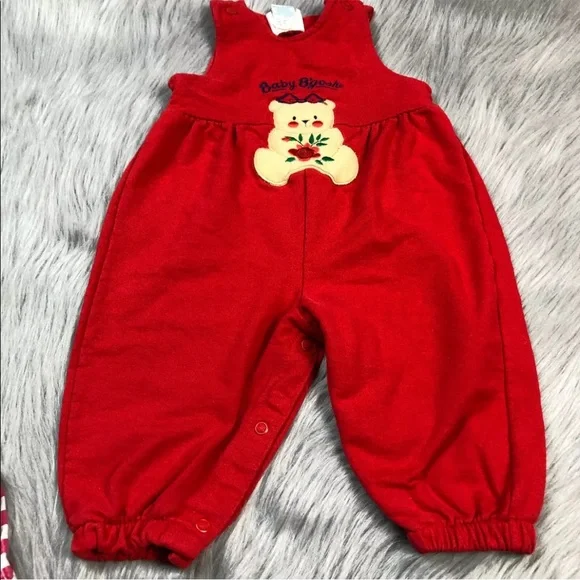 Vintage Baby Girls Oshkosh Bgosh Red Teddy Bear Jumpsuit Romper