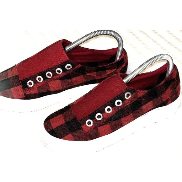 Blowfish Malibu Sneakers ~ Slip-ons ~ Red & Black Plaid ~ Women's Size 7