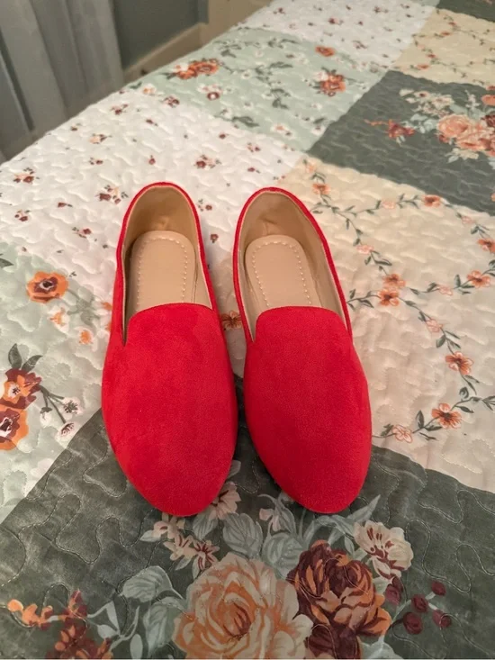 Women's Red Suede Slip-On Loafers