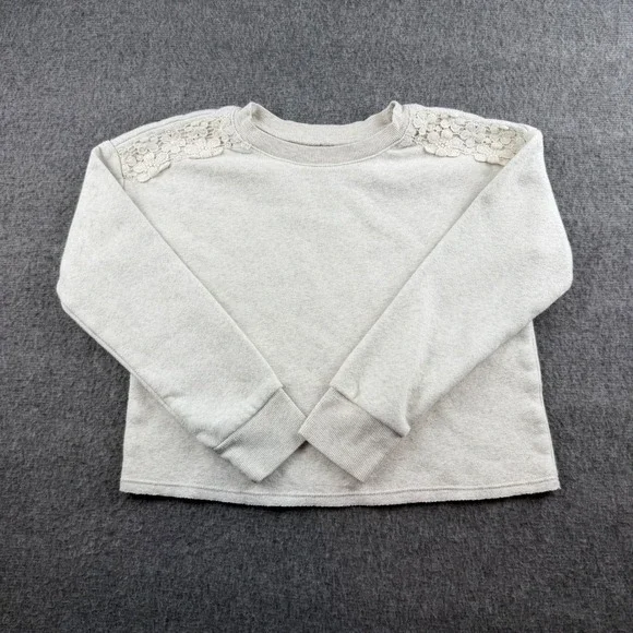 OshKosh‎ B'gosh Sweatshirt Girls 10 Oatmeal Lace Shoulder Crochet Pullover Long