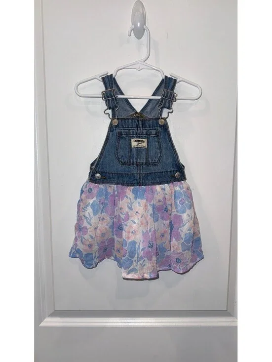 OshKosh B'gosh Baby Girl Denim and Floral Dress, Size 12-18 Months