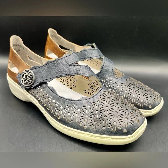 Rieker-Women's‎ Blue/Tan Cutout Flats, Size:40, Doris