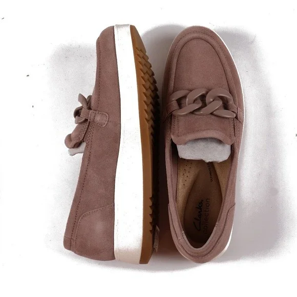 Clarks Loafers Zylah May Mauve Suede Chain Platform 9.5 Suede NWT