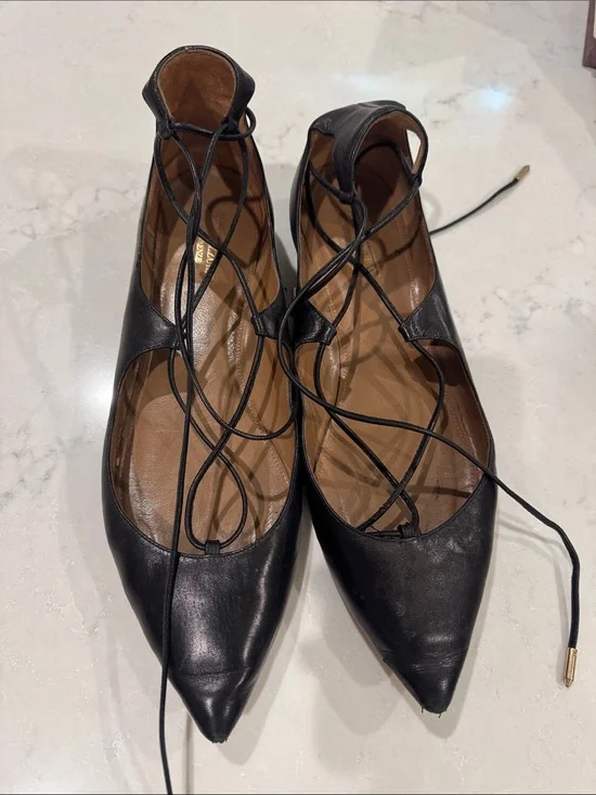 Aquazzura Lace-Up Pointed Toe Women's Flats