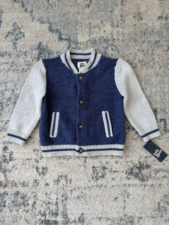 NWT Baby B'gosh Navy and Heather Gray Knit Baby Jacket, Size 12 months