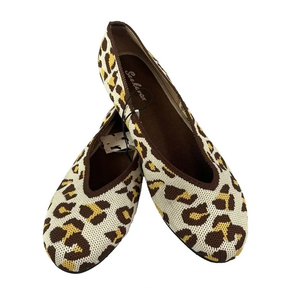 See Havan Loafers Flats Shoes sz 6.5 Brown Gold Cheetah Leopard Stretch Comfort