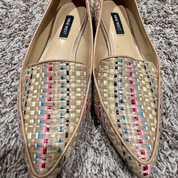 Nine West Beige Woven Flats with Multicolor Accents