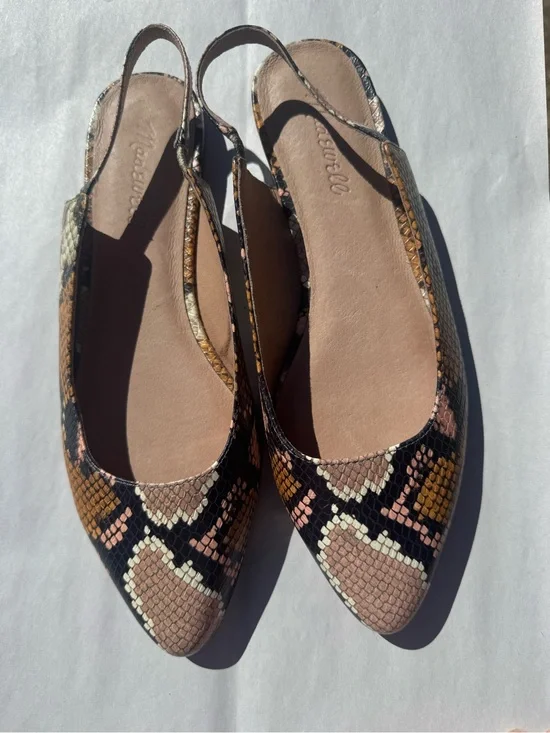 Madewell Snake-Print Slingback Flats in Black, Pink and Brown