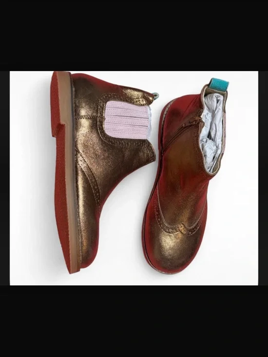 Mini Boden Metallic Bronze Chelsea Boots with Pink Elastic