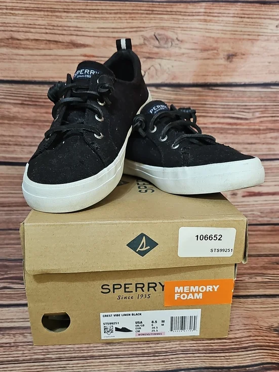Sperry Womens Black Low-Top Sneakers with White Soles