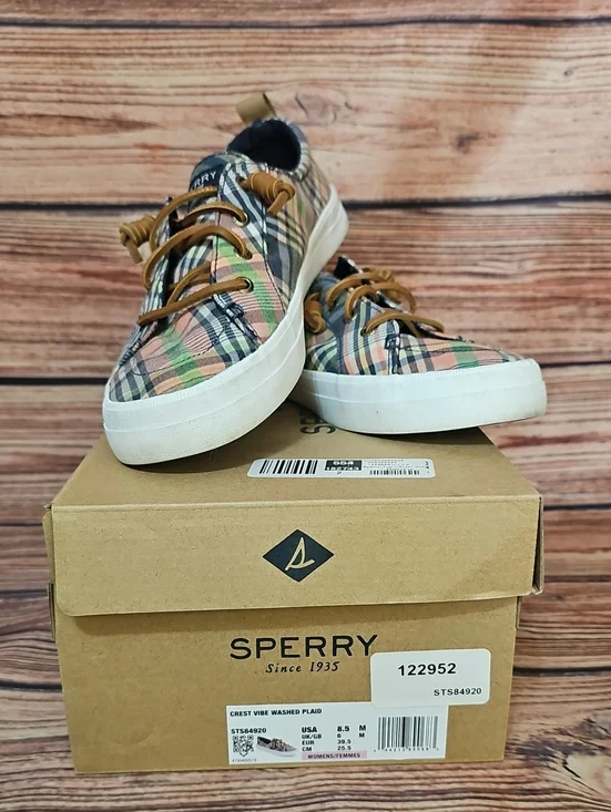 Sperry Plaid Low-Top Sneakers with Tan Laces