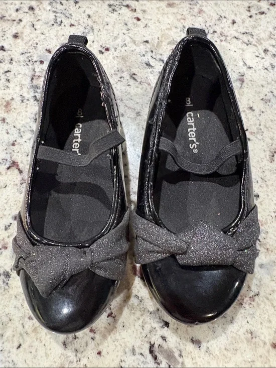 Carter's Black Patent Mary Jane Flats with Glitter Bow