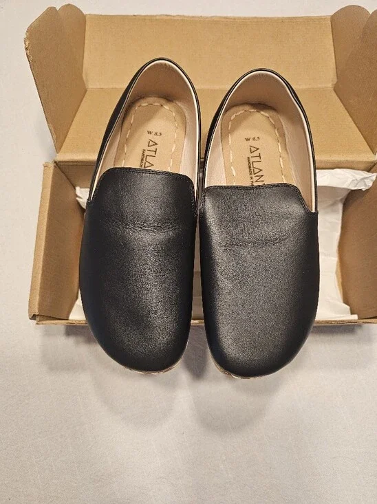 Atlantis Minimalist Leather Loafers Women's 8.5 Black Tan Copper Barepfoot