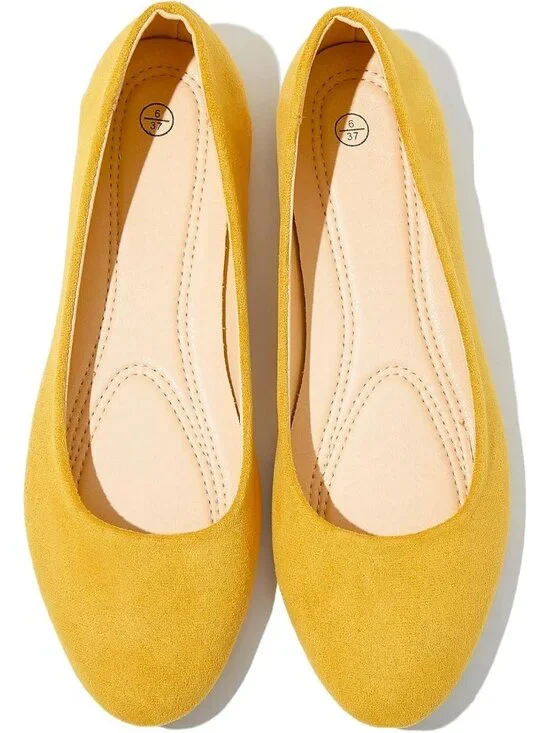 Women's Yellow Round Toe Ballet Flats Comfortable Ballerina Dress Shoes