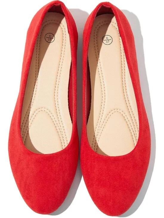 Women's Red Round Toe Ballet Flats Comfortable Ballerina Dress Shoes