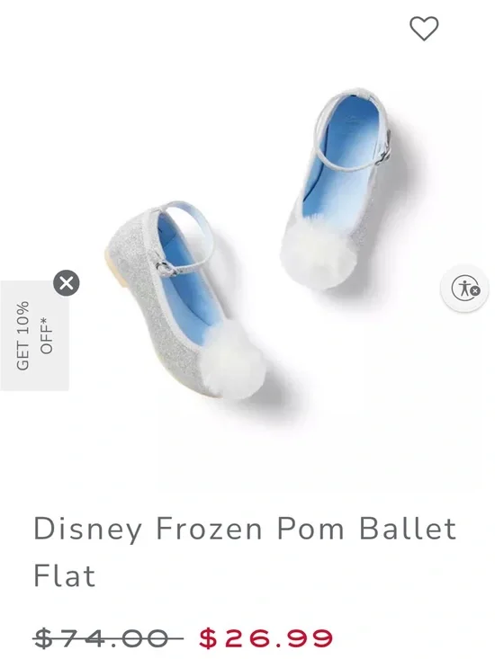 Disney Janie and Jack Frozen Elsa Silver Glitter Pom Ballet Flats Ankle Strap 6