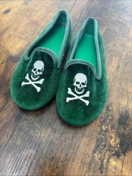 Crewcuts Green Velvet Skull & Crossbones Loafers
