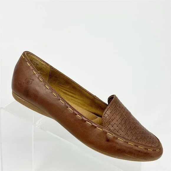 Born Womens Loafers Brown Woven Vamp Slip-On Driving Moc Flats Size 7.5