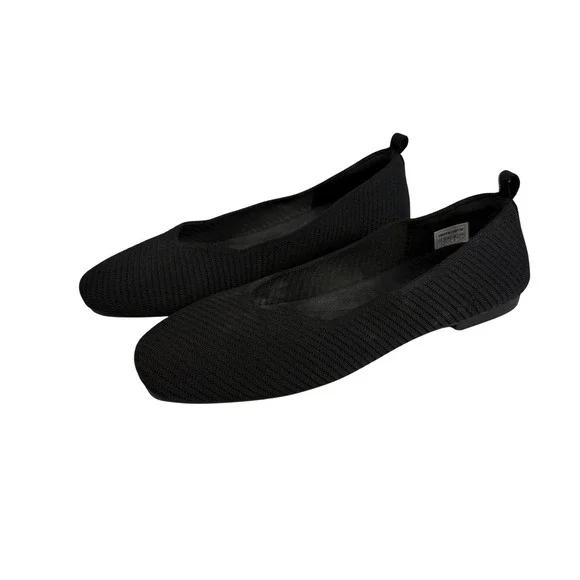 Burudani Black Knit‎ Square Toe Ballet Flats Womens US 10 UK 8 Casual Office