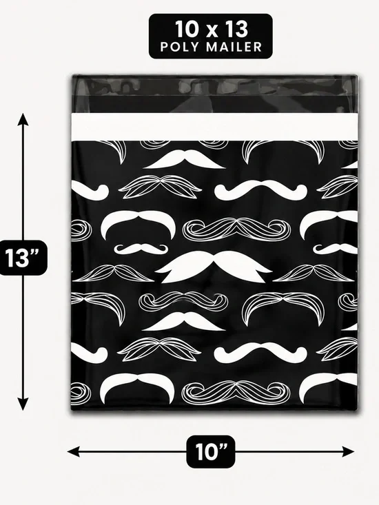 25 Black & White Mustache Polymailers 10x13 | Shipping Bags | Boutique Packaging