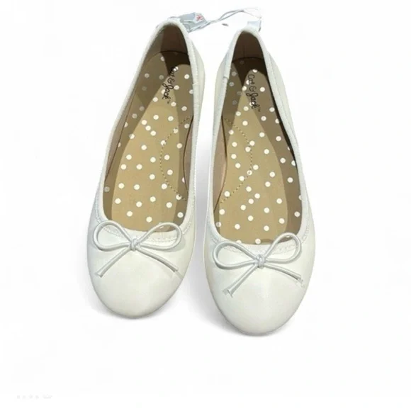 Cat & Jack White Ballet Flats Bow Slip On Dress Shoes Girls Size 13 NWT
