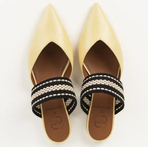 MALONE SOULIERS x ROKSANDA Hannah Leather Flats Woven Strap Vanilla Yellow