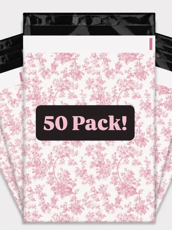 50 Pink French Toile Polymailers 10x13 Floral Shipping Bags Boutique Packaging