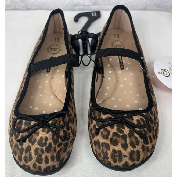 Wonder Nation Girls Bow Ballet Flat Shoe Memory Foam Cheetah Size 11 NEW