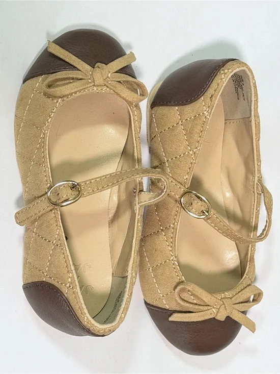 Janie and Jack Quilted Cap Toe Light Brown Bow Ballet Flats