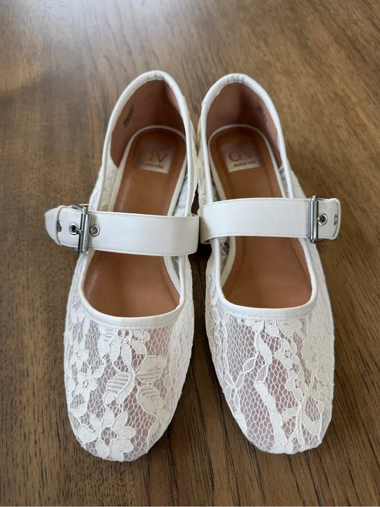 Dolce Vita White Lace Mary Jane Flats with Buckle Strap