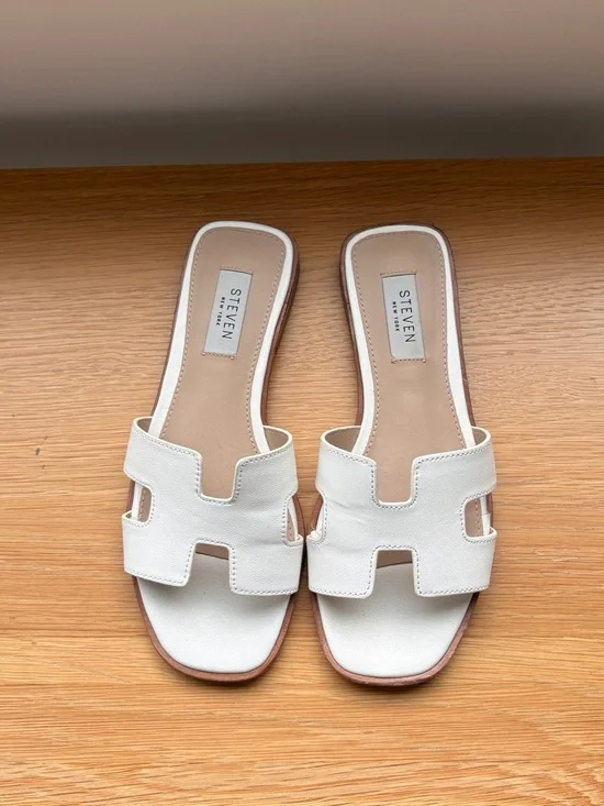 Steve Madden White Leather Slide Sandals