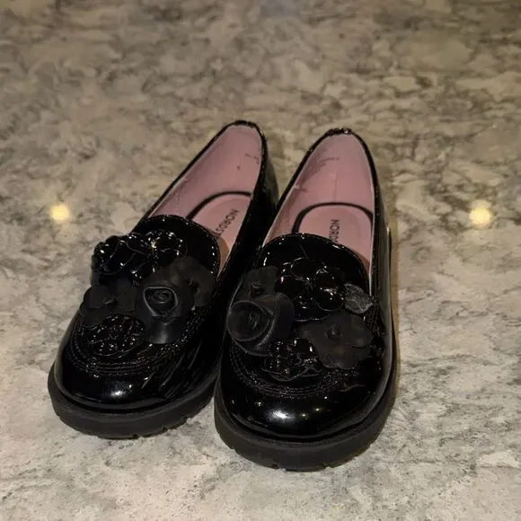Nordstrom Black Kids Dress Shoes with Floral Accents