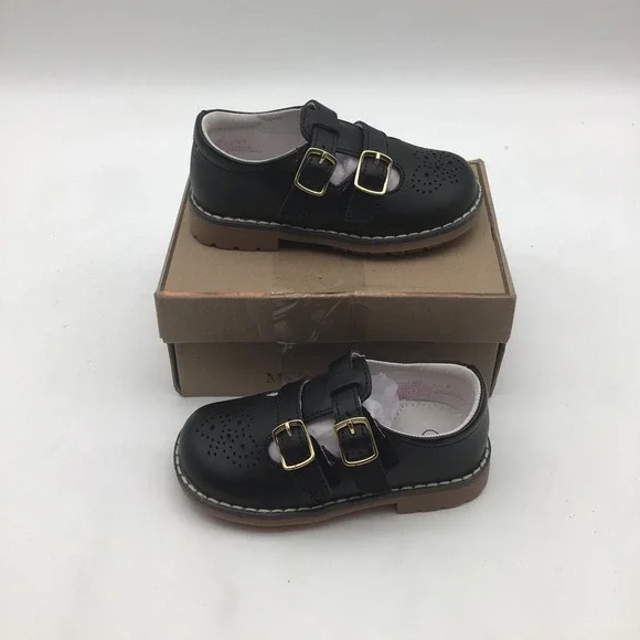 L'Amour Kids Girls Black Leather Double Buckle Mary Jane Shoes Size 6‎ NEW