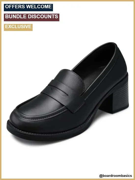 Women's Chunky Block Heel Penny Loafers Slip On Dress Shoes Office Wear