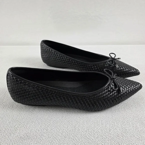 Enfiis Black Woven Patterned Vegan Pointed Toe Ballet Flats Women's 10