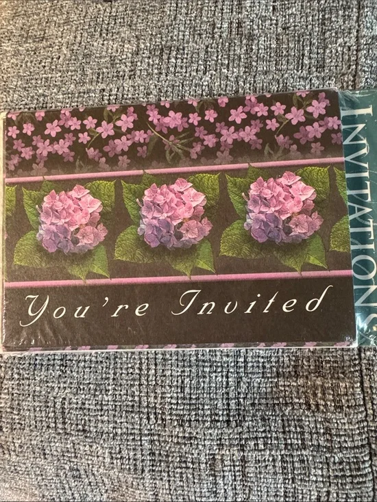 “Paper Images” Floral Hydrangea Invitation Cards - Pink & Green