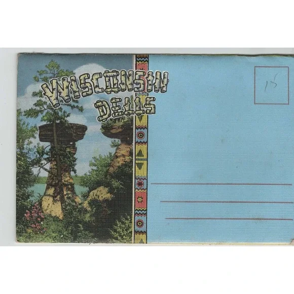 Vintage Wisconsin Dells Souvenir Postcard Folder Accordion Views Mid-Century
