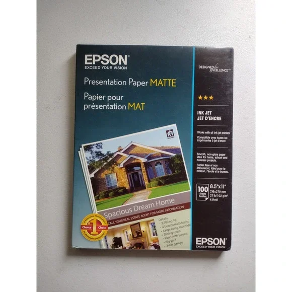 ✨ Epson S041062 Presentation Paper Matte 8.5x11 Letter Size‎ 100 Sheets White