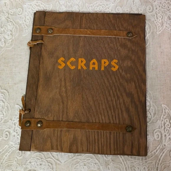 Junk Journal Wooden Scrapbook Photo Album 12x9.5 Brown Leather Ties Rustic Boho