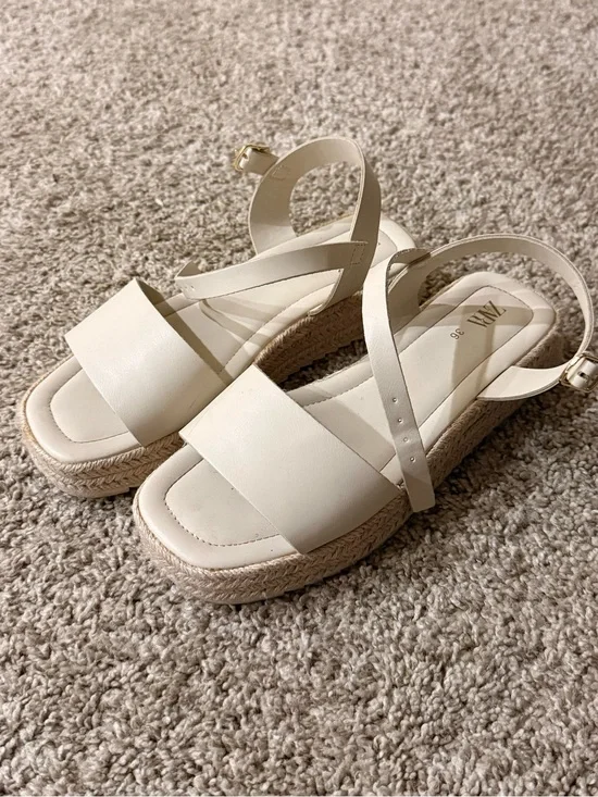 Zara Cream Girls' Espadrille Platform Sandals