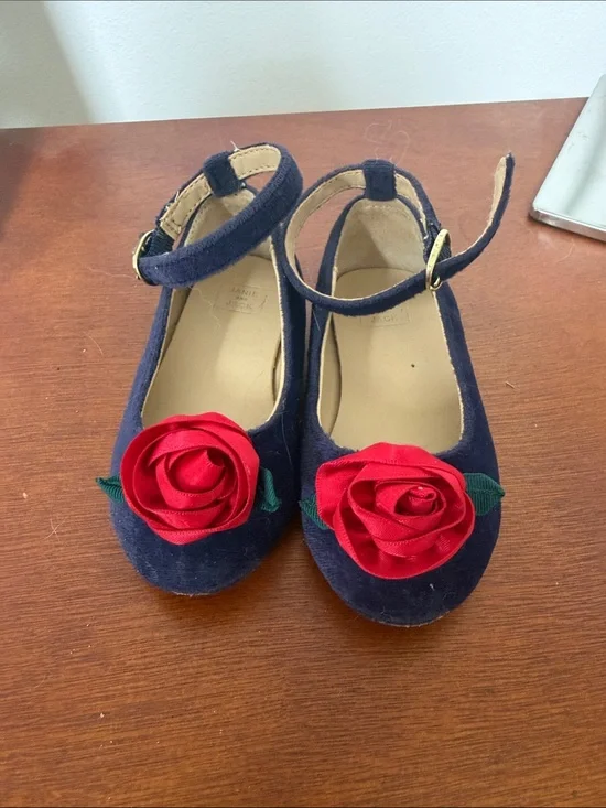 Janie and Jack Navy Mary Jane Shoes with Red Rose