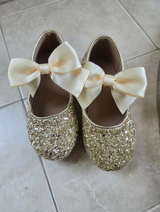 Girls' Glitter Bow Flats - Gold