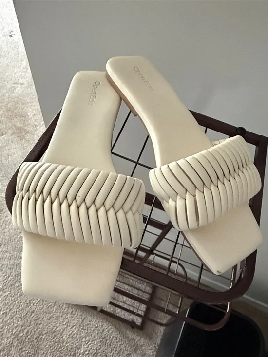 Braided square toe Strap Cream Slides Women's OPEN EDIT 8 Flats