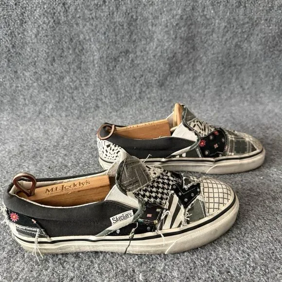 VTG Skechers Cali Slip On Patchwork Canvas Shoes Women’s Black Gray Sneakers 8.5