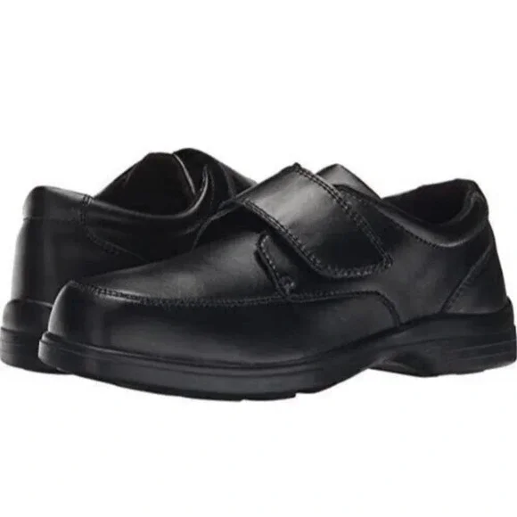 Hush Puppies Gavin Dress Shoes Kids 9M Black Leather Hook Loop Strap Moc Toe