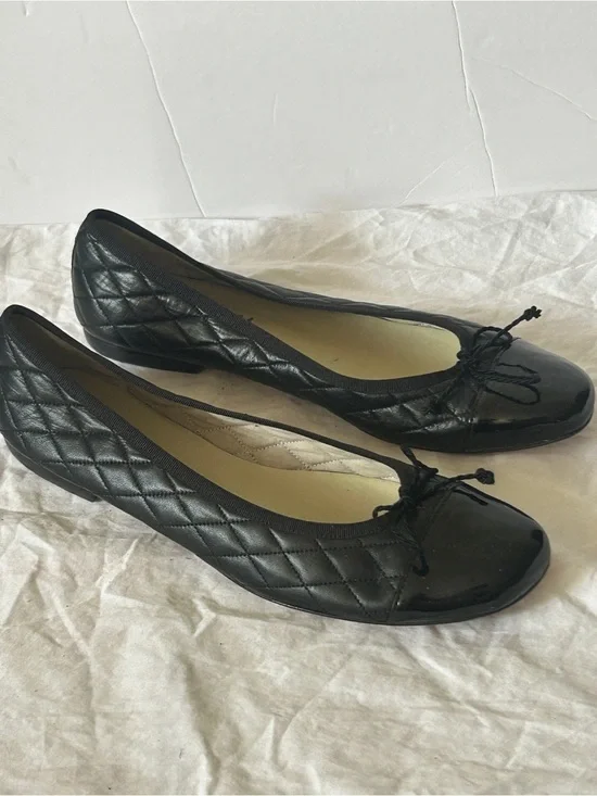 FSNY French Sole Black Quilted Patent Cap Toe Ballerina Flats Spain Quiet luxury