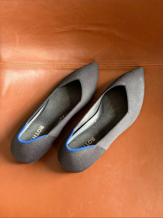 Rothy's Black Pointed Knit Flats with Blue Accent