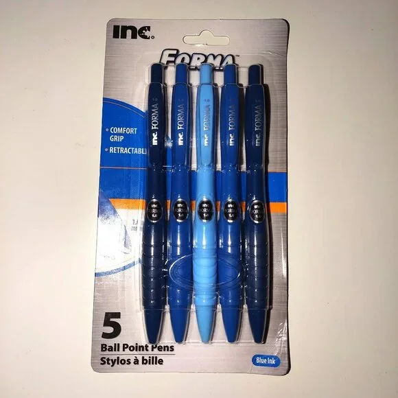 Forma™ Comfort Grip Retractable Ball Point Pens Blue  Ink-ONE PACK OF 5-NEW